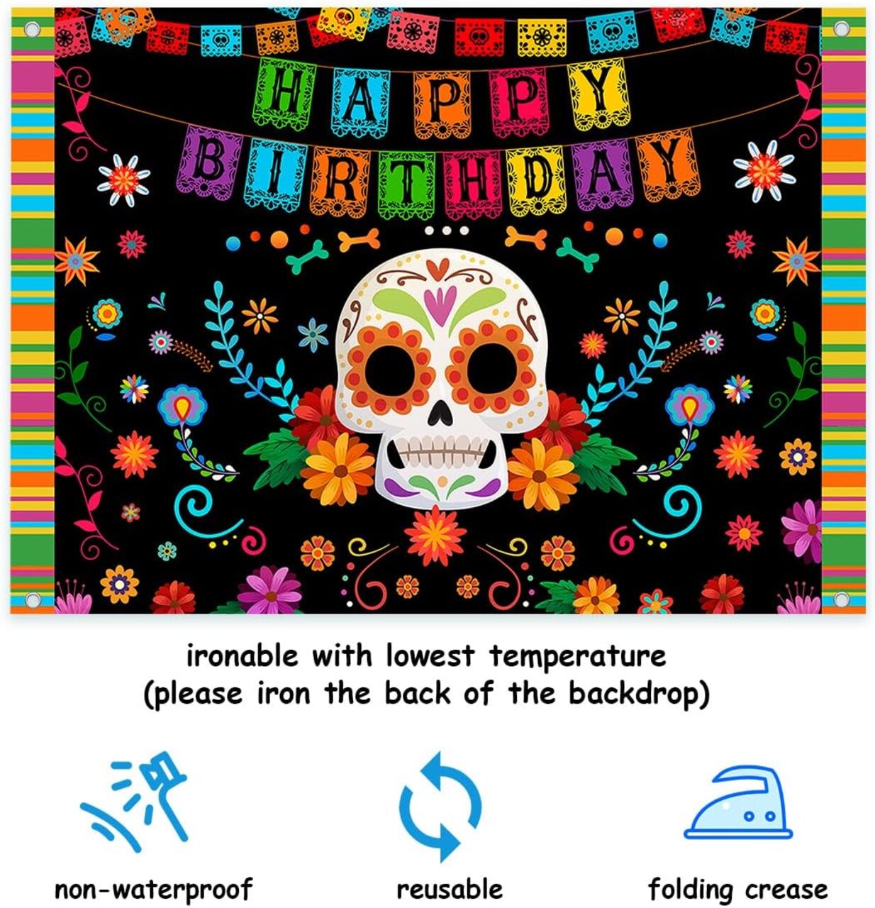Dia De Los Muertos Sugar Skull Happy Birthday Background Decoration(Multicolor)